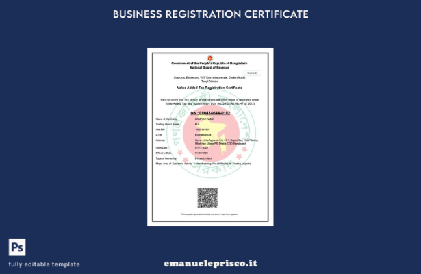 stile verificato Certificato di registrazione dell'imposta sul valore aggiunto d